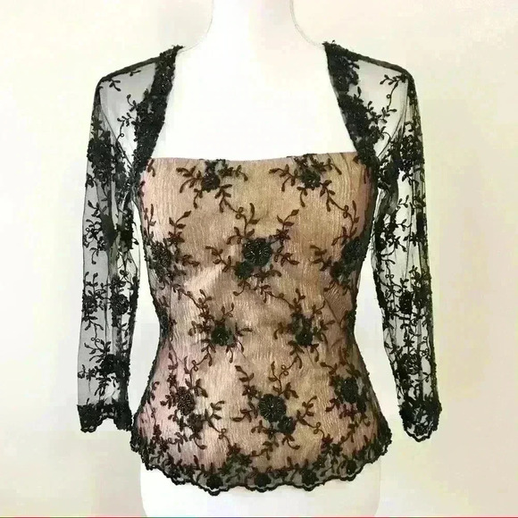 Pronovias Barcelona Black & Rose Gold Beaded Vintage Two Piece Shirt & Skirt Set - Picture 3 of 15